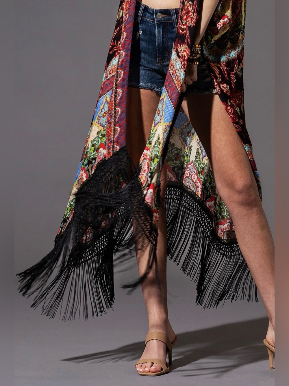 Marigold Fringe Boho Kimono - Picture 4 of 4